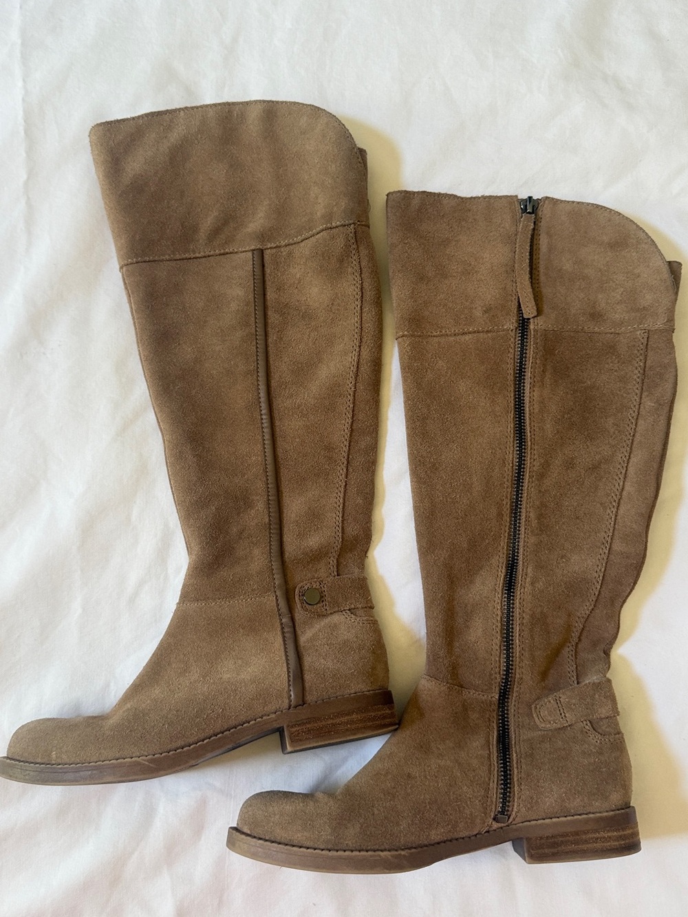 Franco Sarto L-Christine Women 9.5M Taupe Leather Knee High Riding Boots Zip